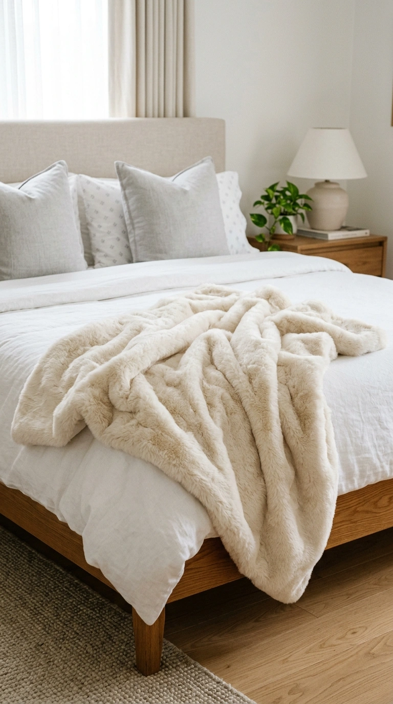 22 Bedroom Decor Ideas That Make Your Space Feel More Luxurious 9 008 Faux Fur Throw A close view of an ivory faux fur t