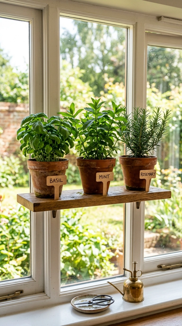 008 Herb Garden Shelf A kitchen window with a narrow f
