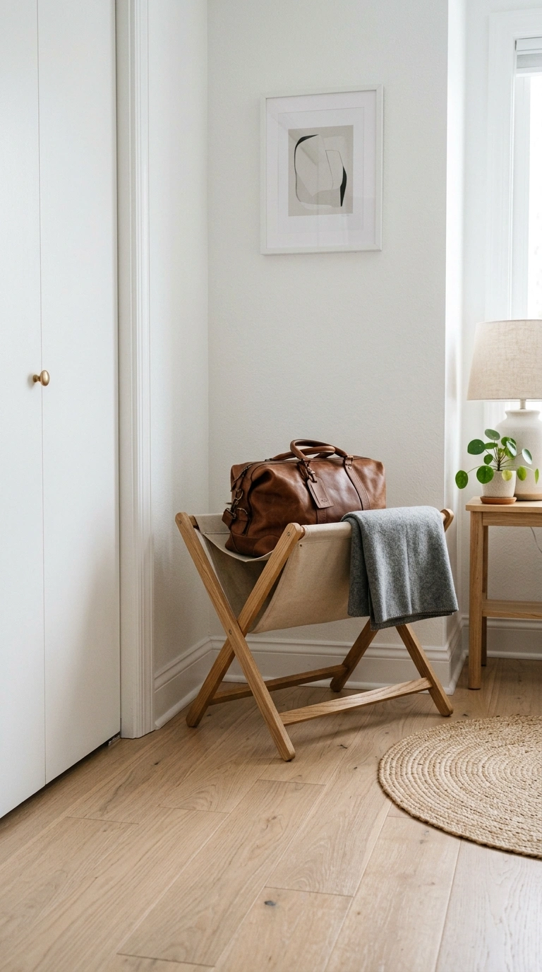 008 Luggage Rack Corner A bedroom corner near a closet