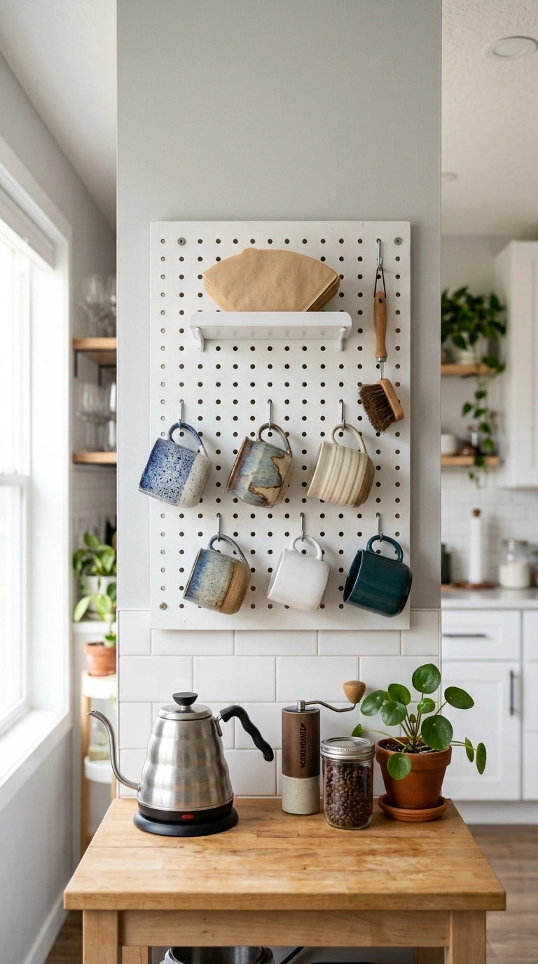 008 Pegboard Organizer Wall A white painted pegboard m
