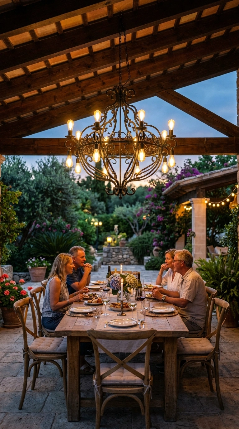 19 Patio Trends to Watch If You Love Outdoor Living 9 008 Statement Outdoor Chandelier A covered patio dinin