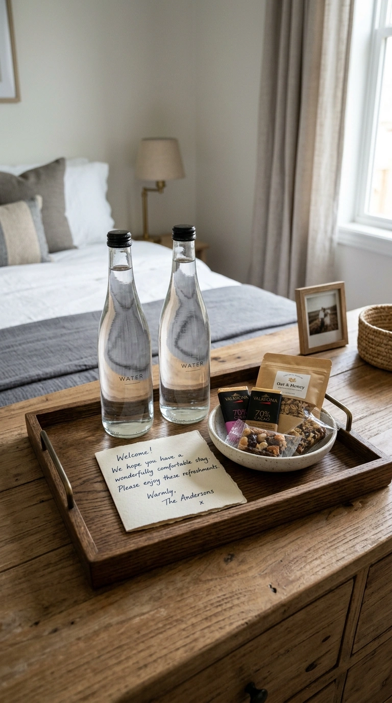 19 Ways to Give Your Guest Bedroom a Boutique-Hotel Touch 9 008 Welcome Tray Setup A wood tray on a dresser holdin