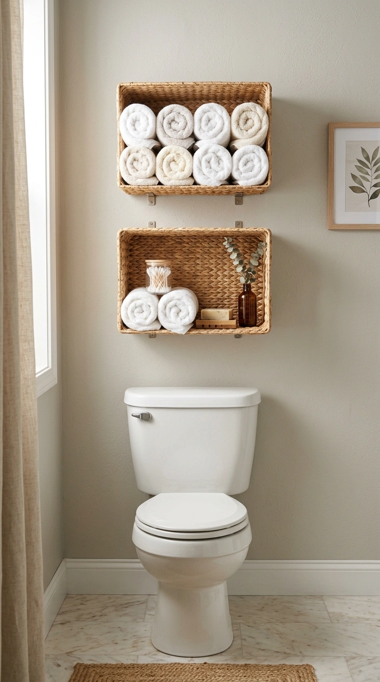 008 Wicker Storage Baskets Two wall mounted wicker bas
