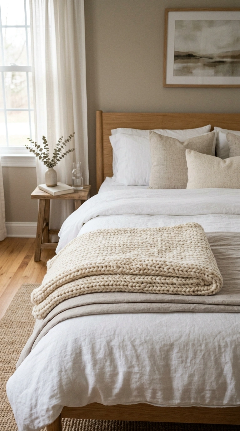 009 Cozy Throw Blanket A neatly made bed with a chunky