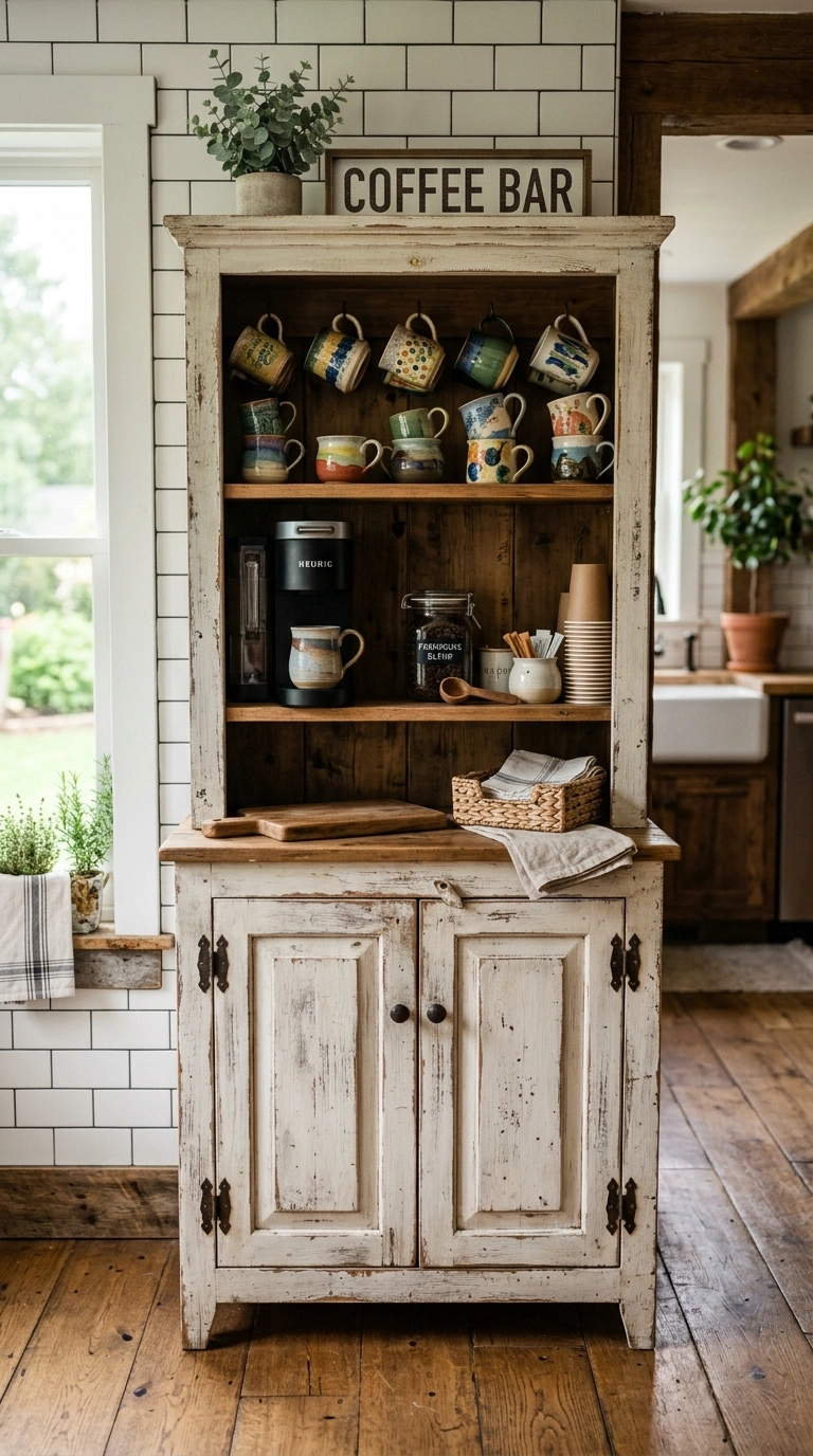 009 Farmhouse Coffee Cabinet A distressed wood farmhou