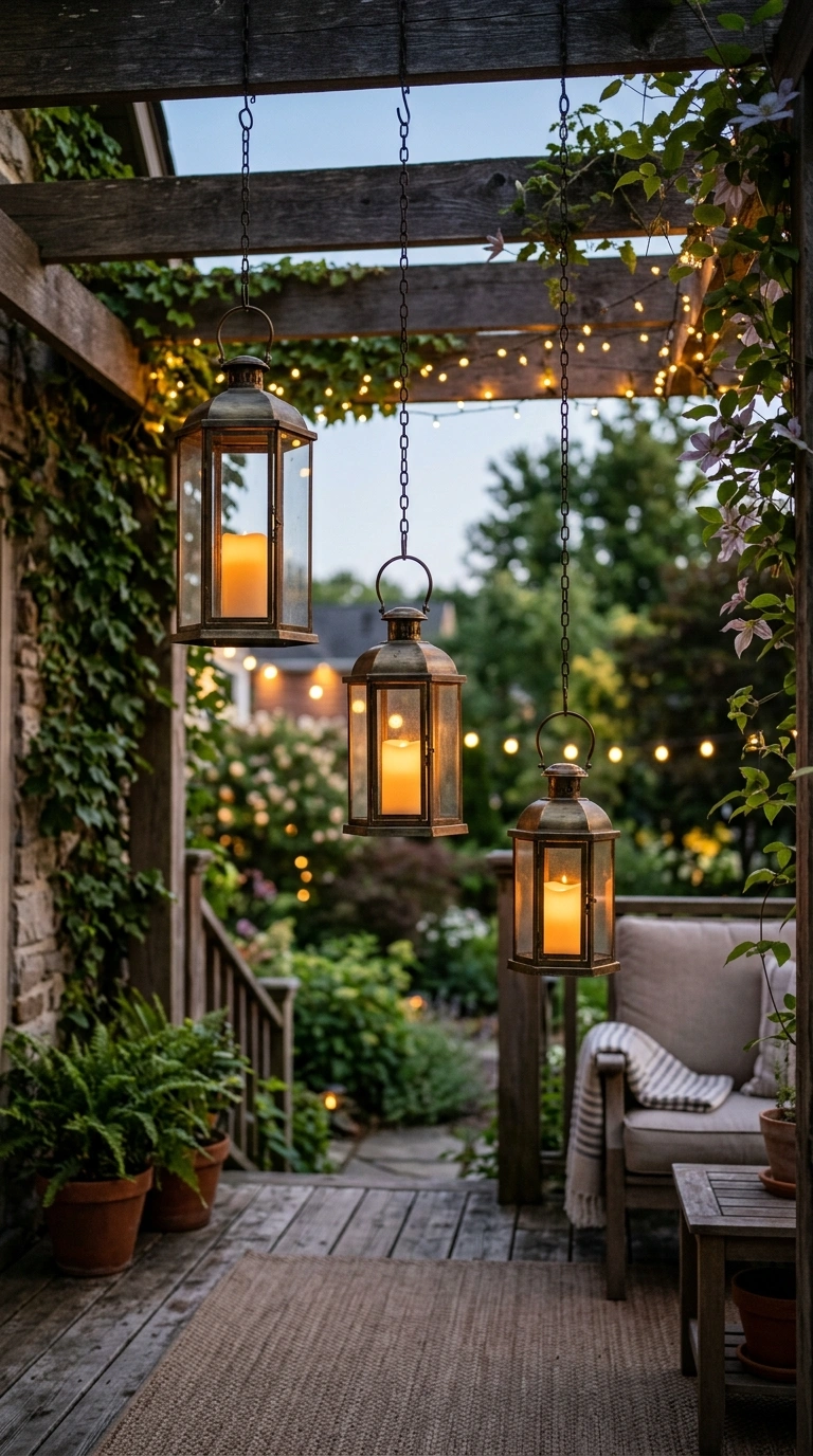26 Outdoor Decorating Ideas for a Calm and Comfortable Backyard 10 009 Hanging Lanterns Display A porch or pergola with a