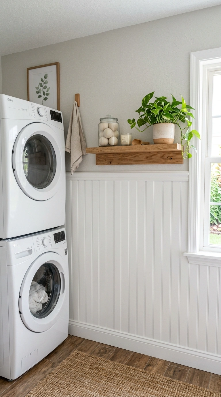 27 Laundry Room Ideas From Tiny Spaces to Spacious Setups 11 010 Beadboard Wall Trim A laundry room with white bead