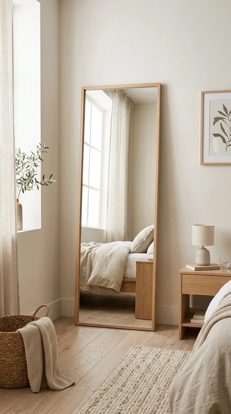 010 Full Length Mirror A bedroom corner with a slim wo