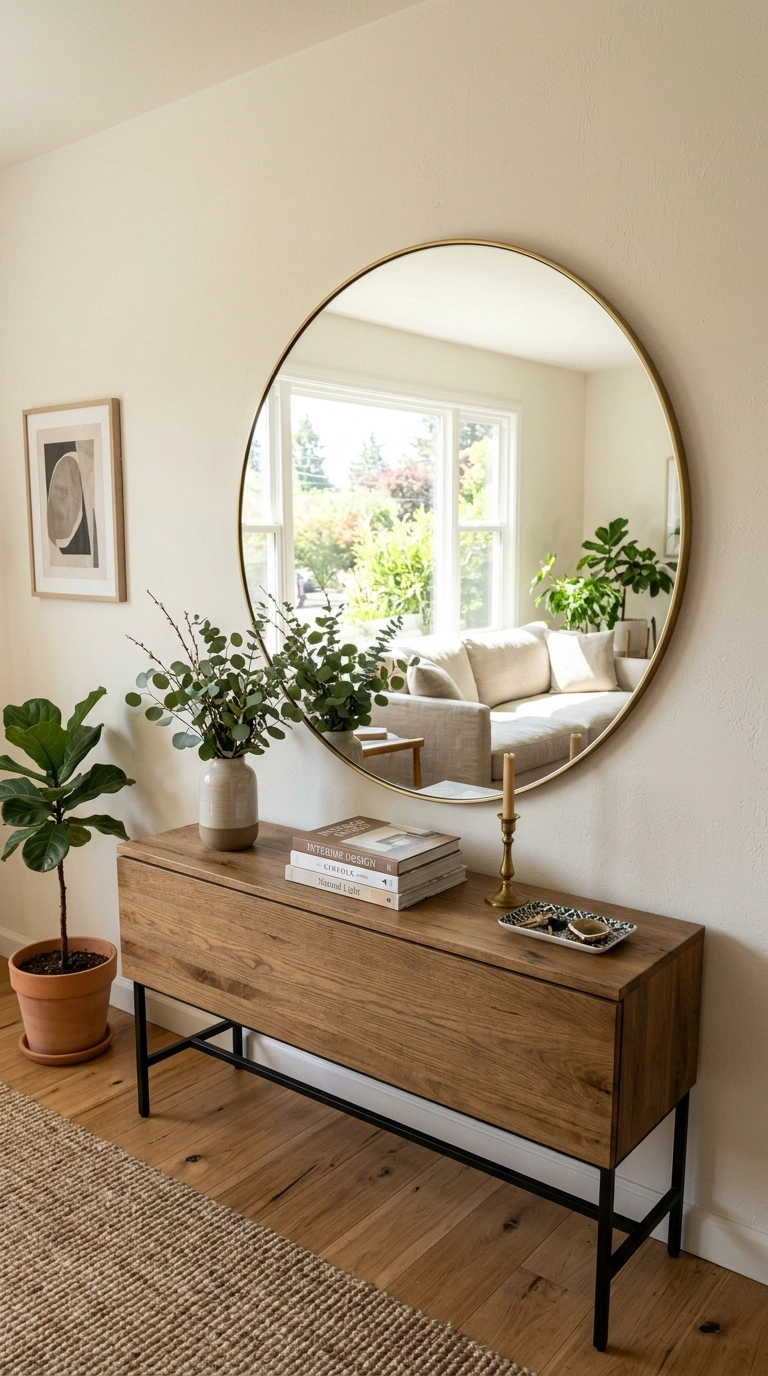 010 Hang A Statement Mirror A large round mirror hung
