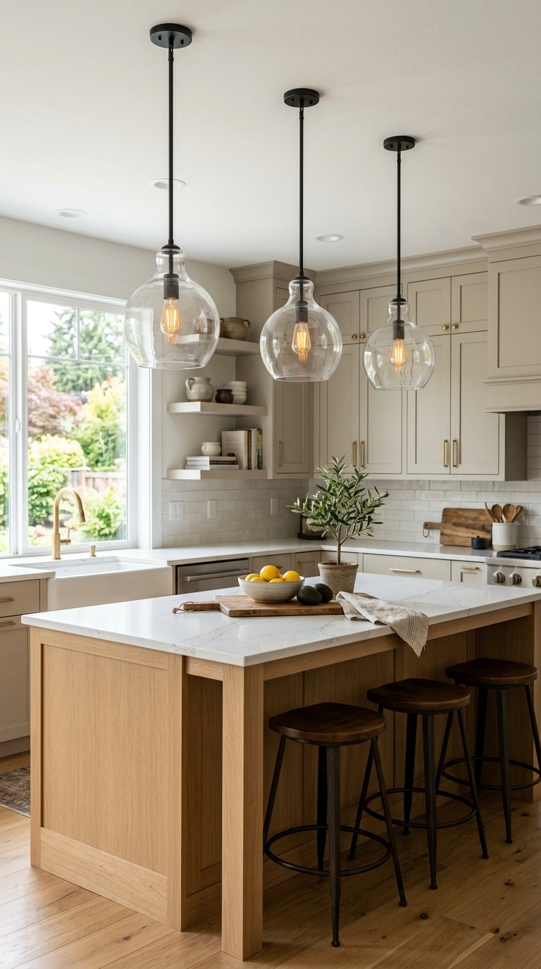 24 Simple Kitchen Makeover Ideas for DIY and Budget-Friendly Updates 11 010 Hang Pendant Lights A kitchen island with three ma