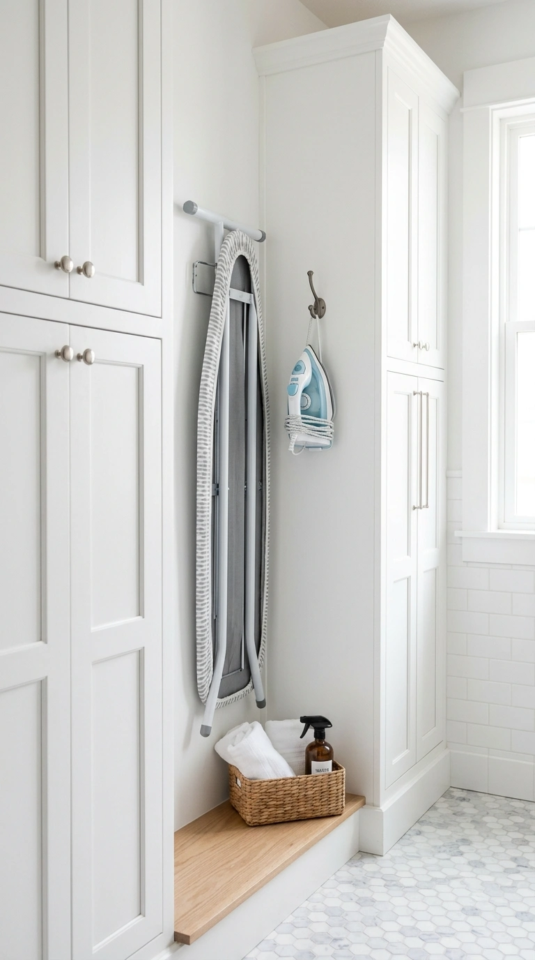 20 Laundry Room Ideas for Smarter Storage and Easier Laundry Days 11 010 Ironing Board Nook A narrow built in nook between