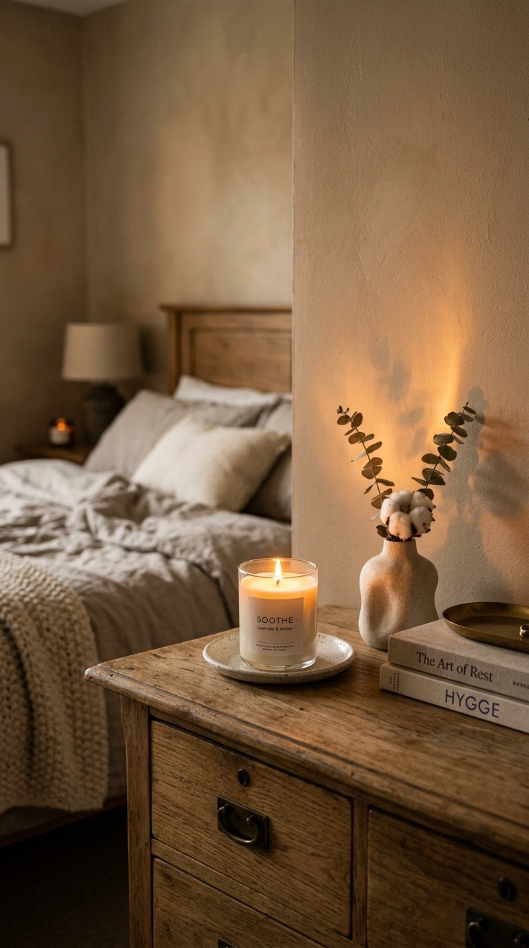 19 Ways to Give Your Guest Bedroom a Boutique-Hotel Touch 11 010 Scented Candle Corner A lit candle sitting on a sm