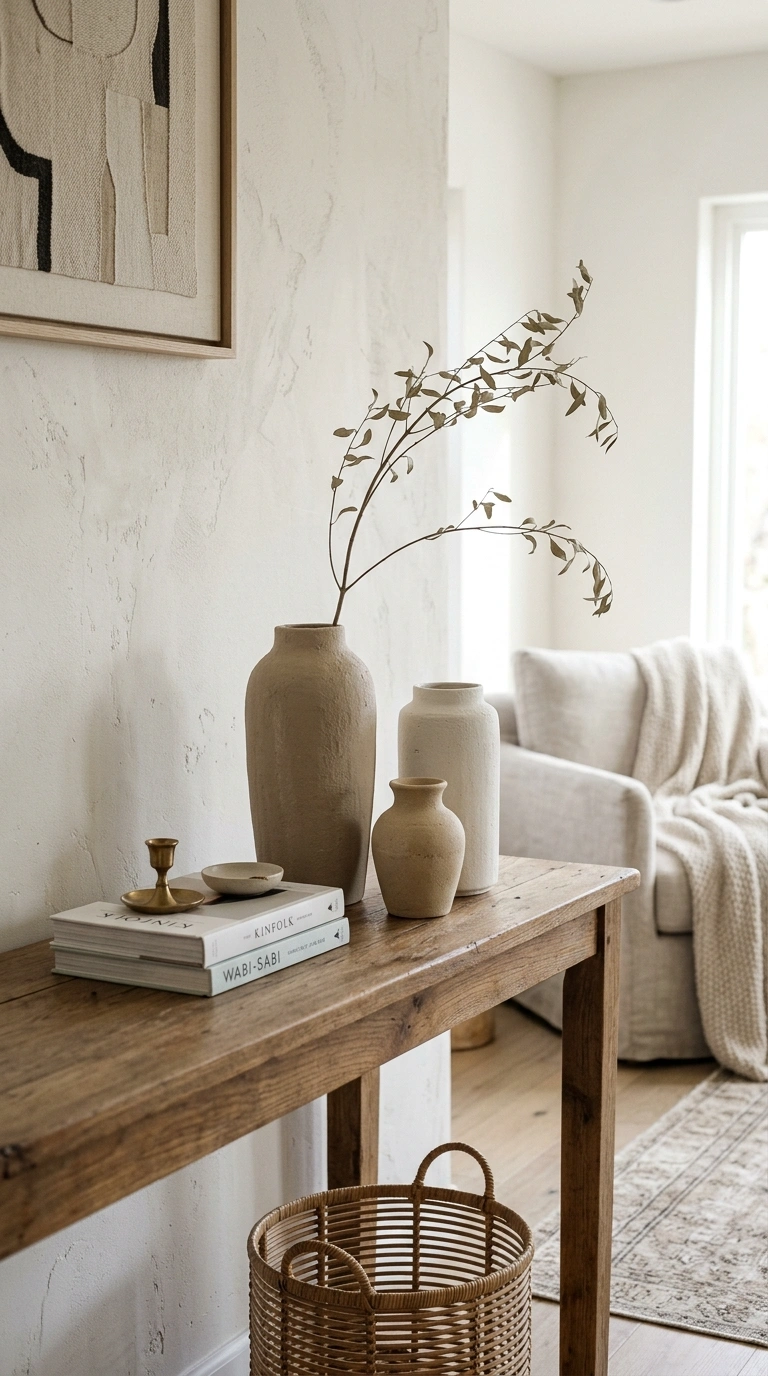 010 Textured Ceramic Vases A console table in a living