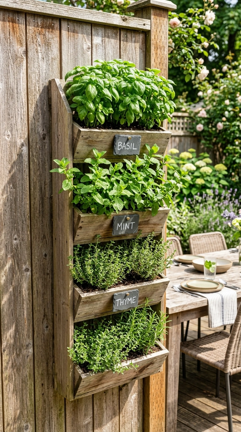 19 Outdoor Decor Ideas Everyone Is Saving Right Now 11 010 Vertical Herb Garden A sunny fence mounted with a