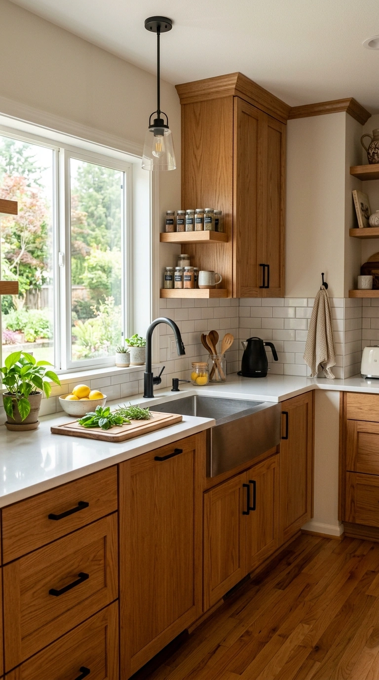 010 Warm Wood And White A kitchen with warm oak wood c