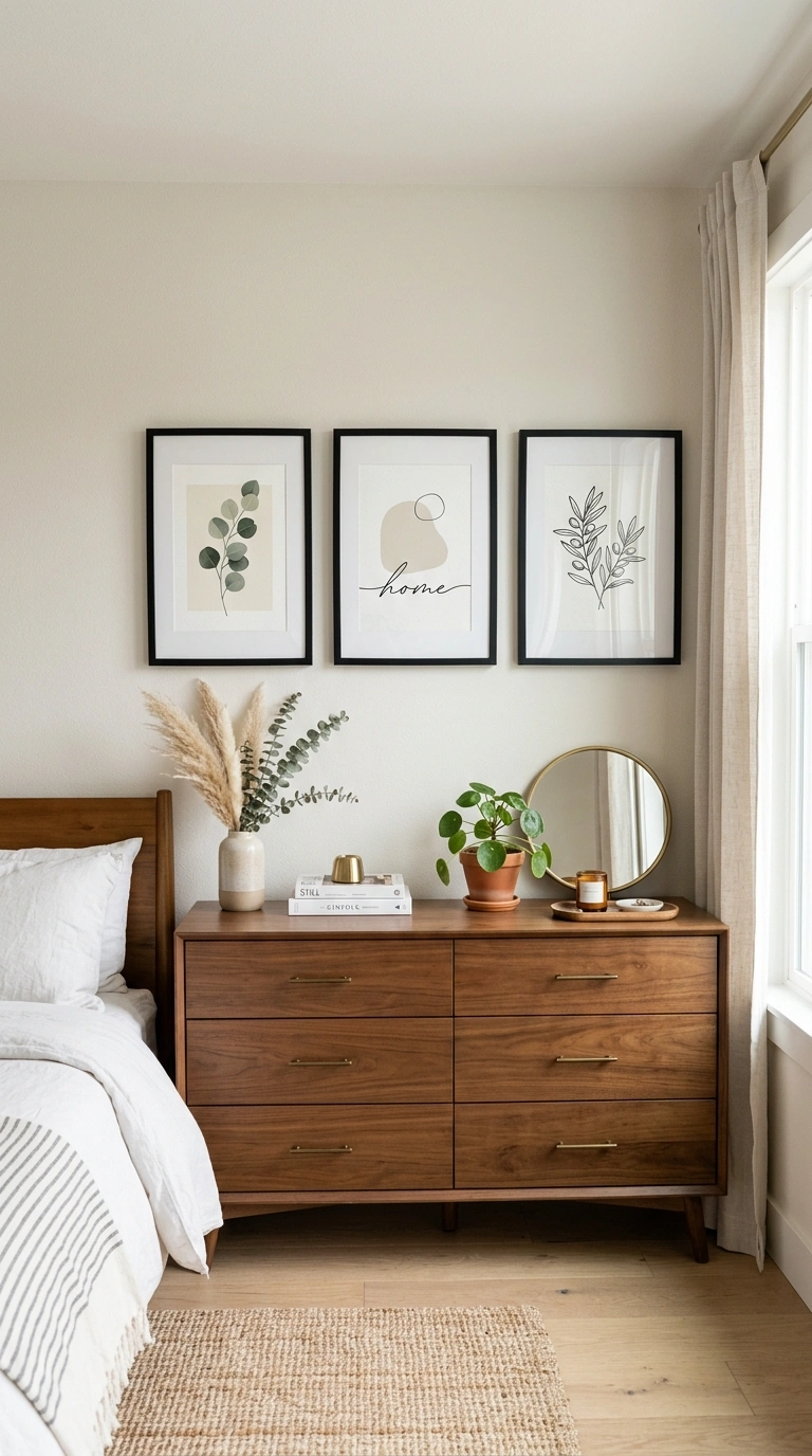 19 Ways to Give Your Guest Bedroom a Boutique-Hotel Touch 12 011 Framed Art Trio Three matching black framed prints