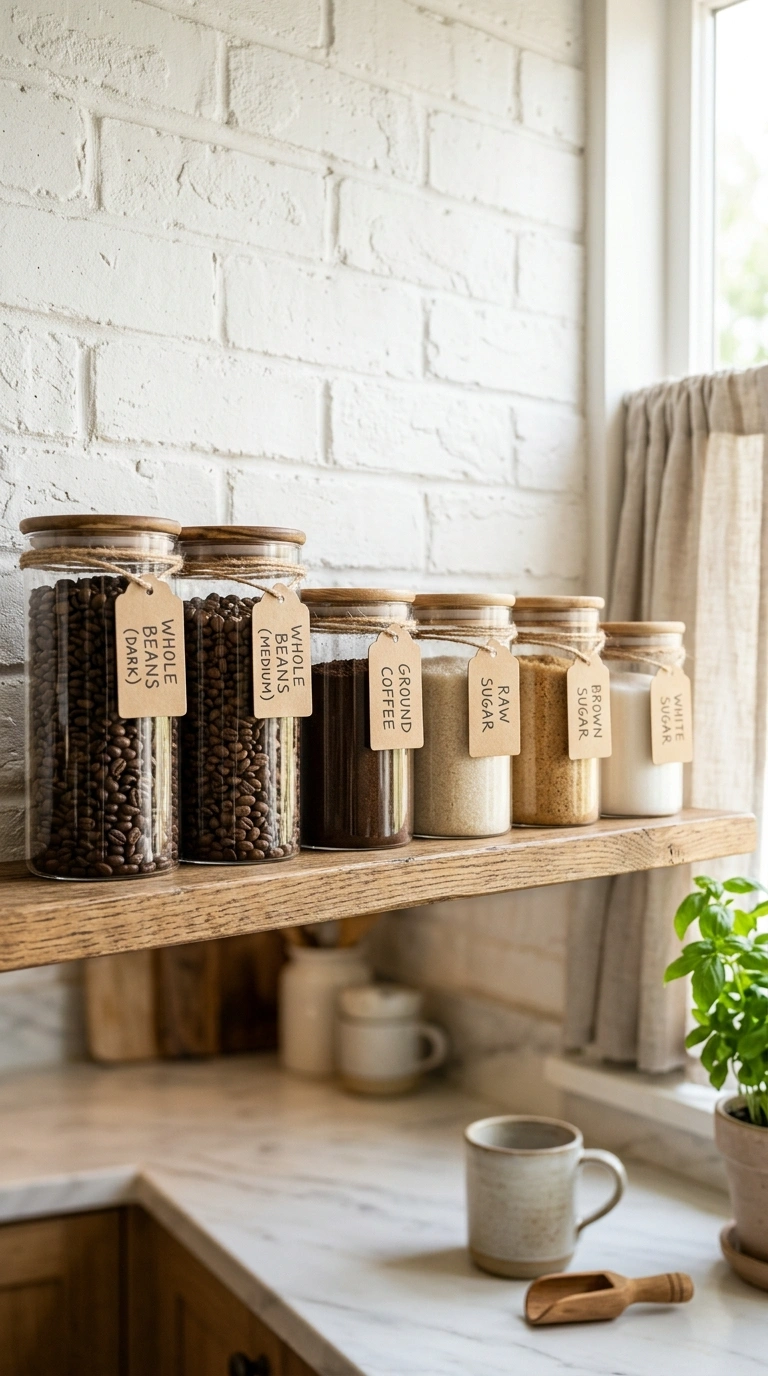 19 Coffee Station Setups That Bring Café Vibes Home 12 011 Glass Jar Display A kitchen shelf lined with match