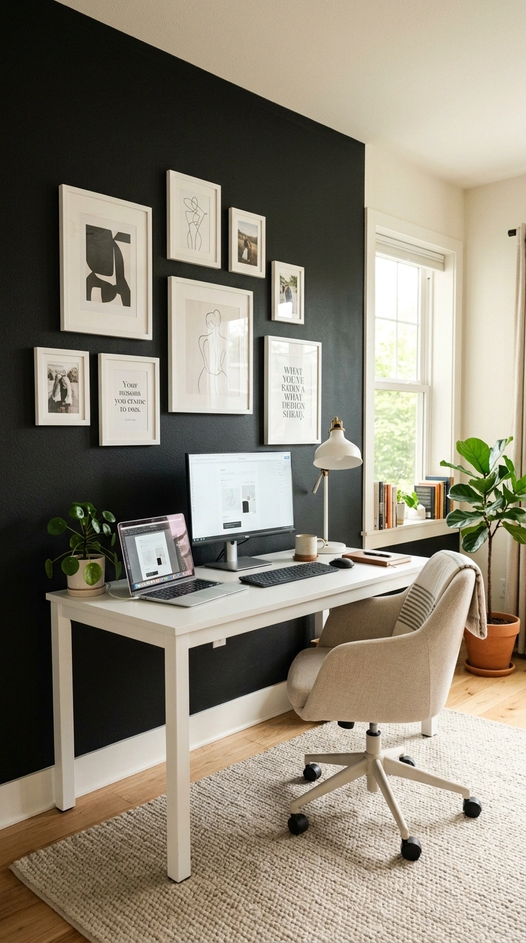 011 Ink Black Accent Wall A home office with one deep