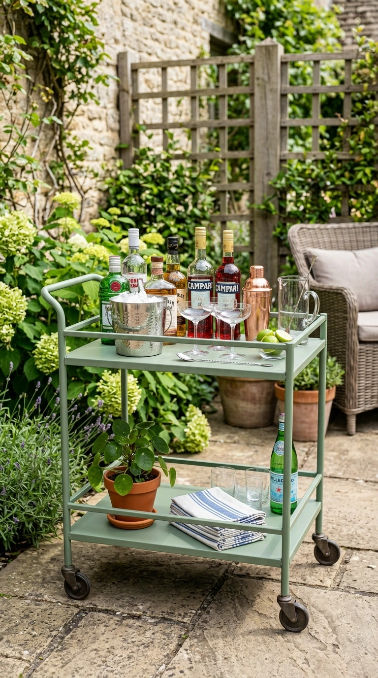 19 Outdoor Decor Ideas Everyone Is Saving Right Now 12 011 Outdoor Bar Cart A powder coated metal bar cart on