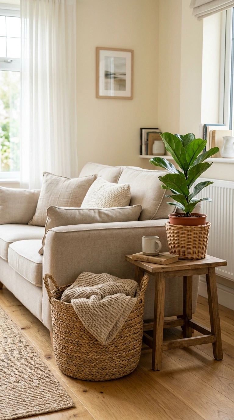 011 Use Woven Baskets A living room with a large woven