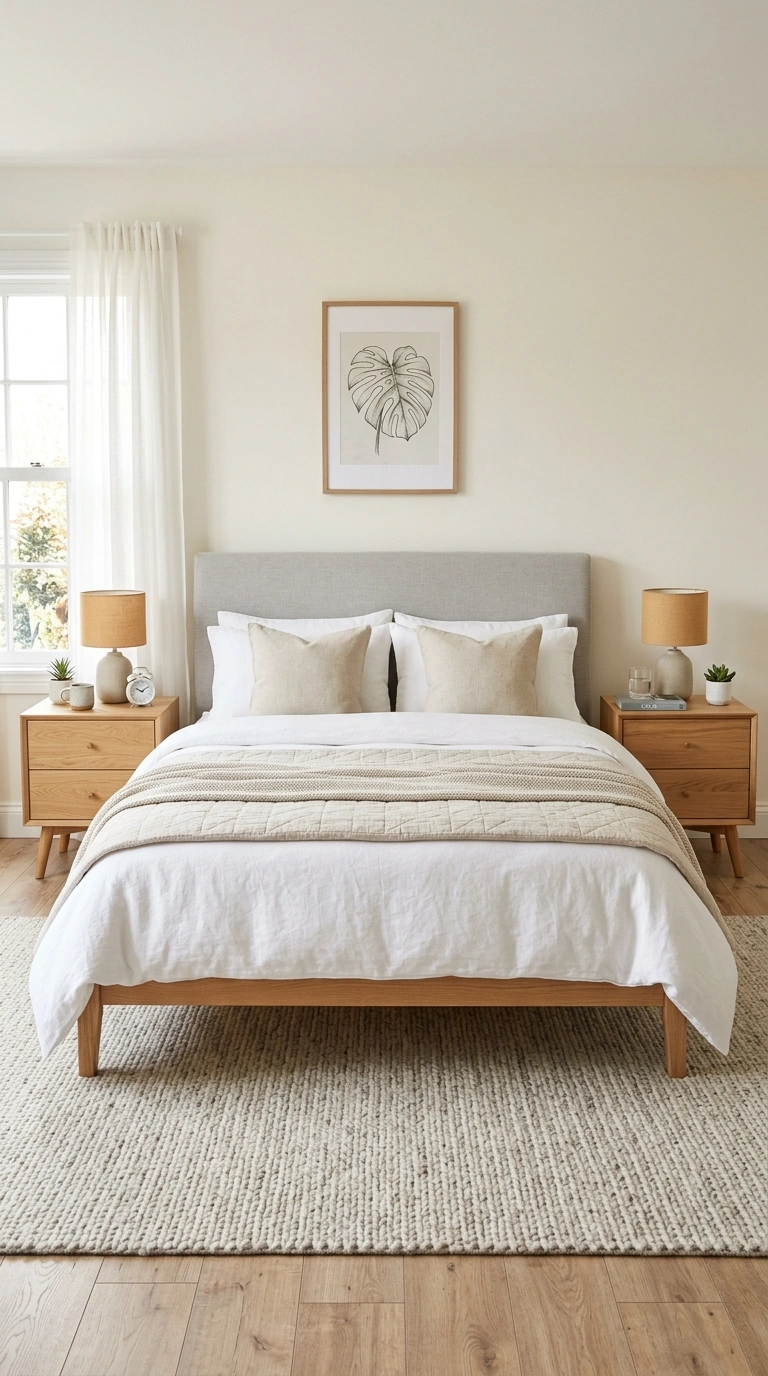 011 Wood Nightstand Pair A bedroom with a neatly made