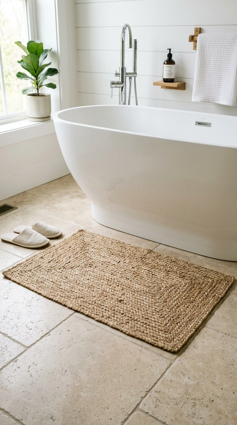 011 Woven Bath Mat A close view of a flat woven jute b