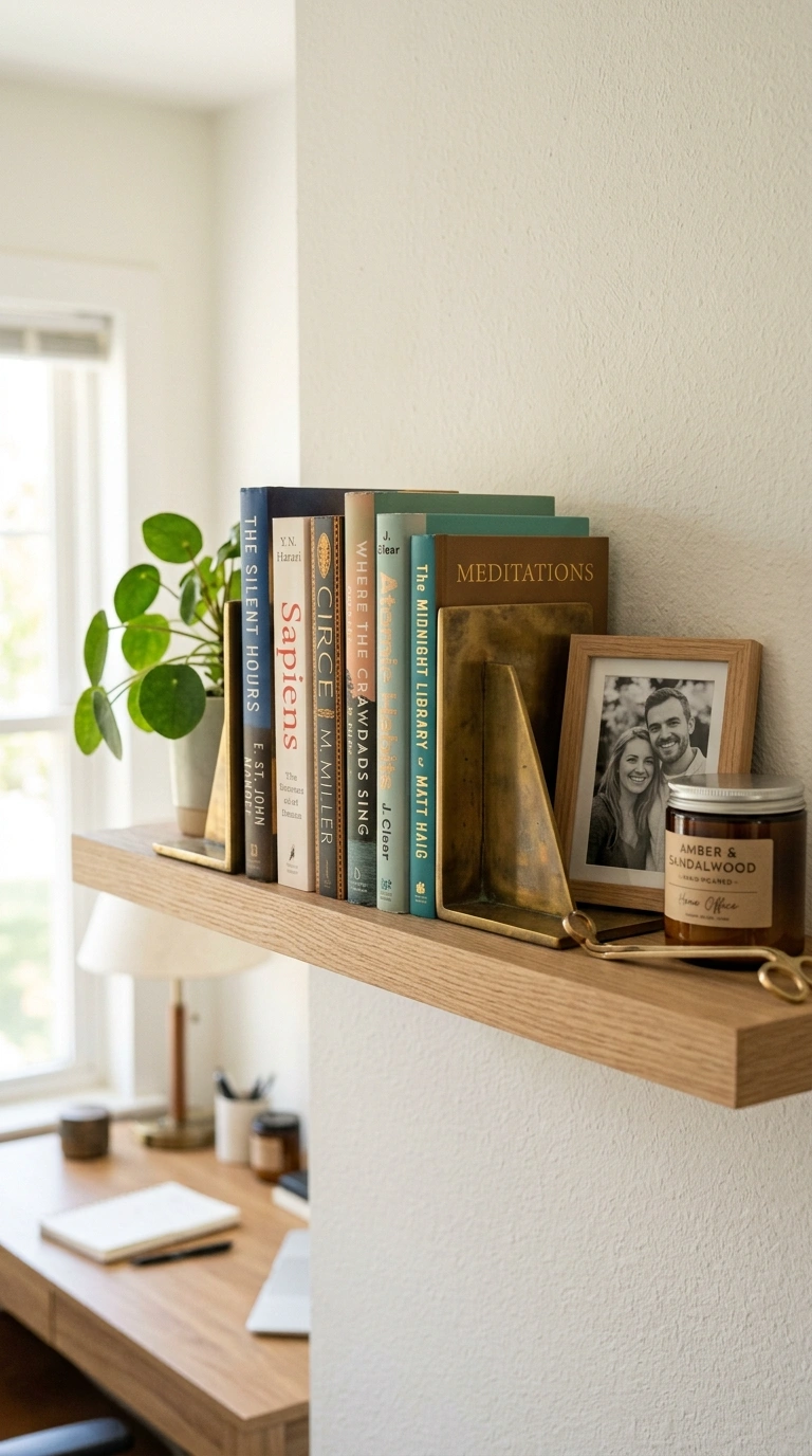 012 Bookend Display Shelf A narrow floating shelf in a