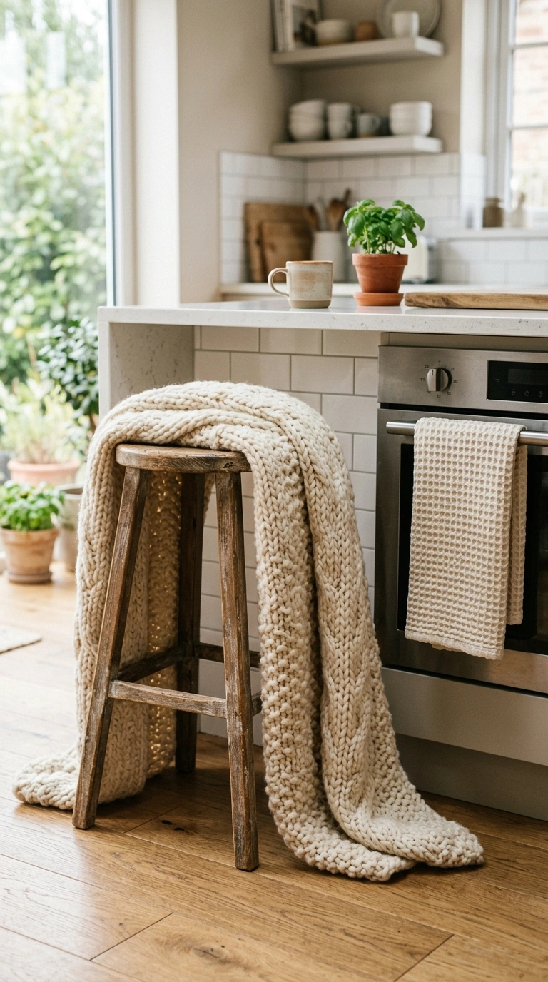 012 Chunky Knit Textiles A kitchen bar stool with a ch