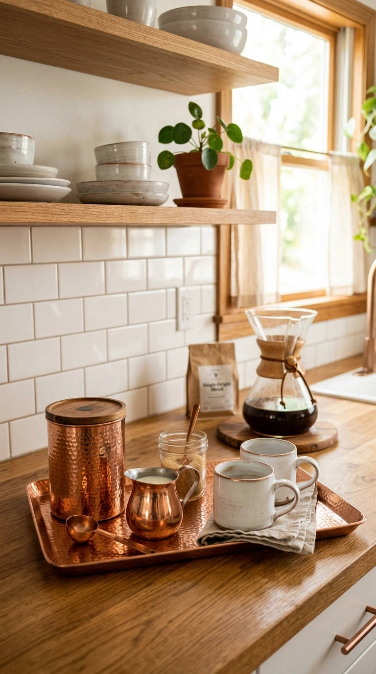 19 Coffee Station Setups That Bring Café Vibes Home 13 012 Copper Accent Station A kitchen counter coffee sta
