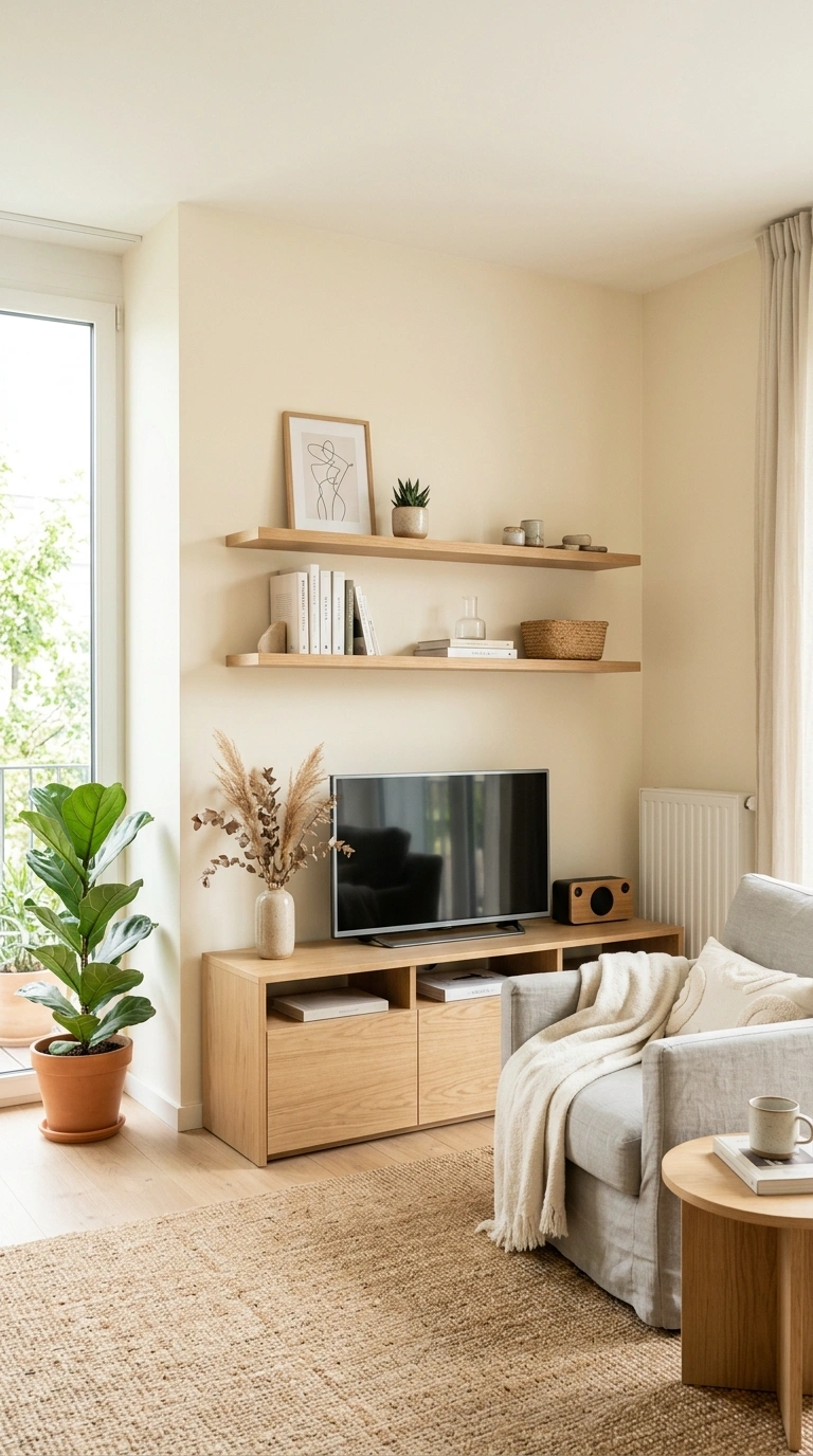 012 Natural Wood Accents A living room with a light oa