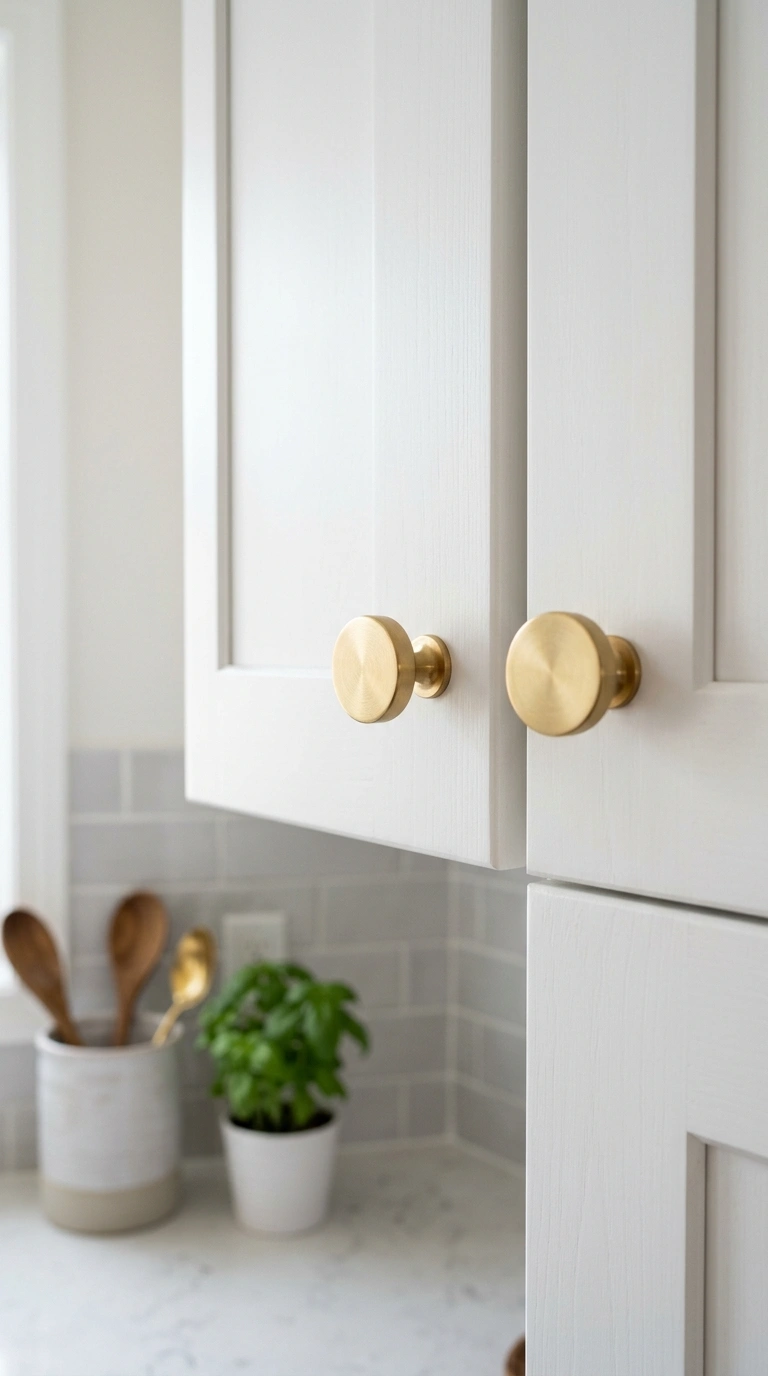 24 Simple Kitchen Makeover Ideas for DIY and Budget-Friendly Updates 13 012 Update Cabinet Knobs Close view of white kitchen c