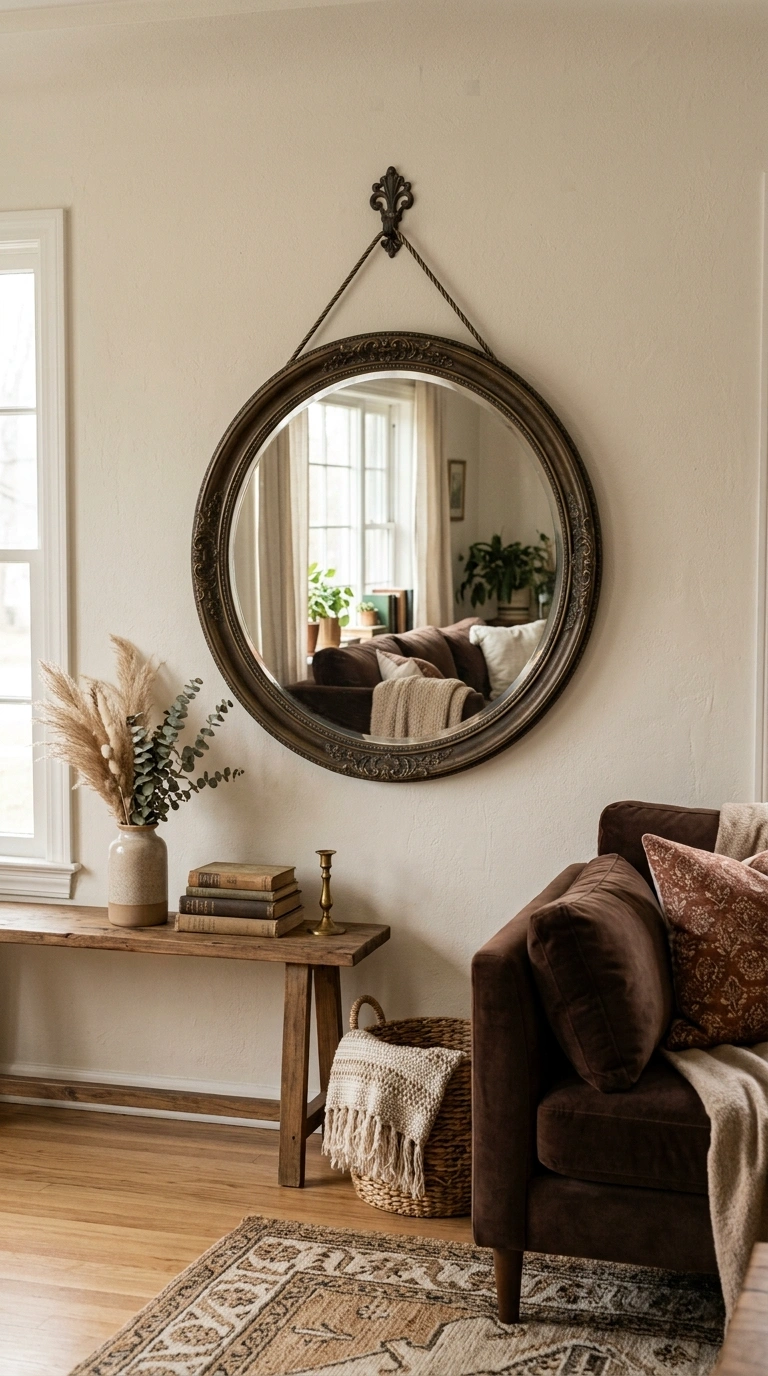 012 Vintage Brass Mirror A living room with a chocolat