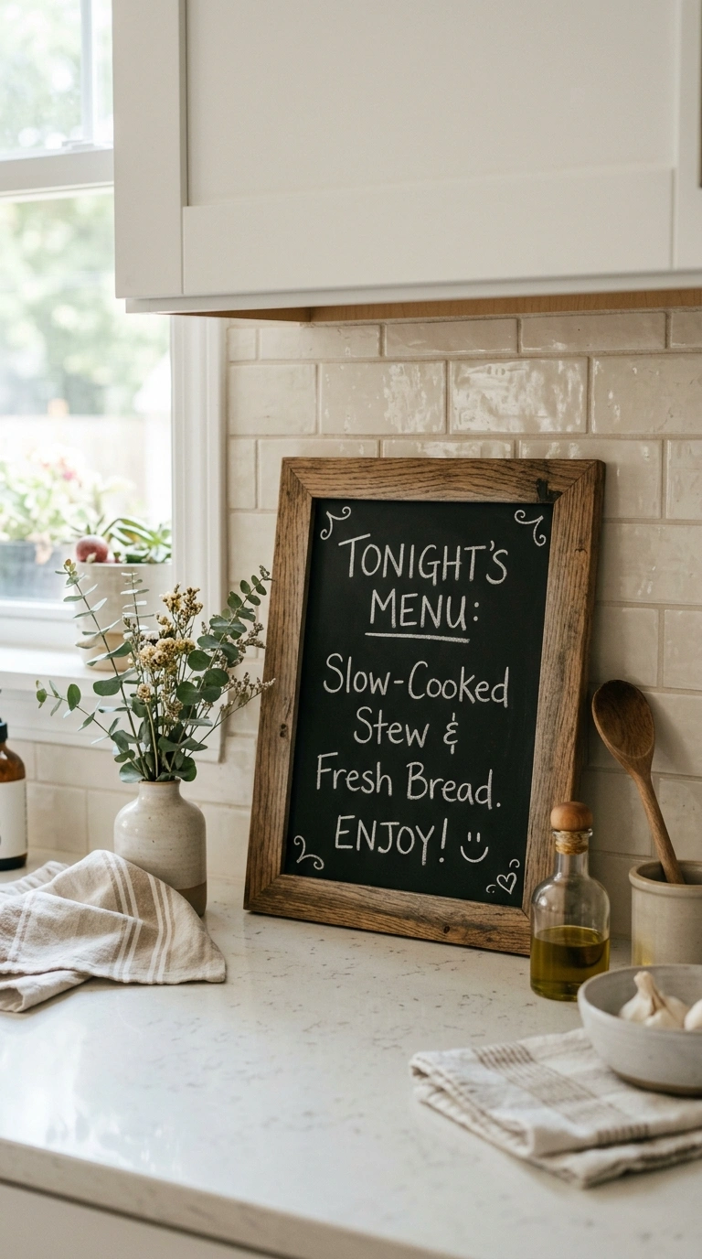 24 Simple Kitchen Makeover Ideas for DIY and Budget-Friendly Updates 14 013 Add A Chalkboard Sign A small wood framed chalkboa