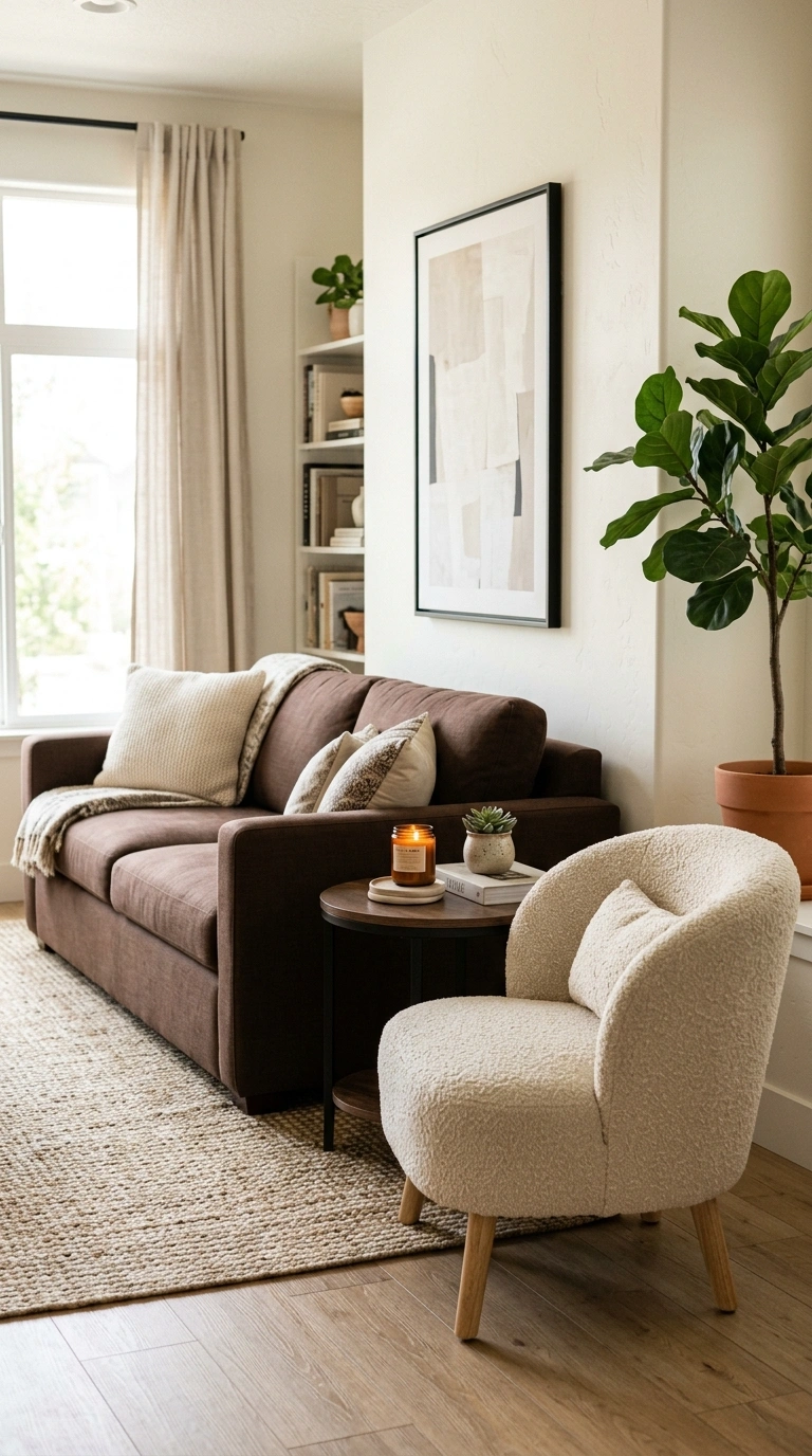 013 Boucle Accent Chair A living room with a chocolate