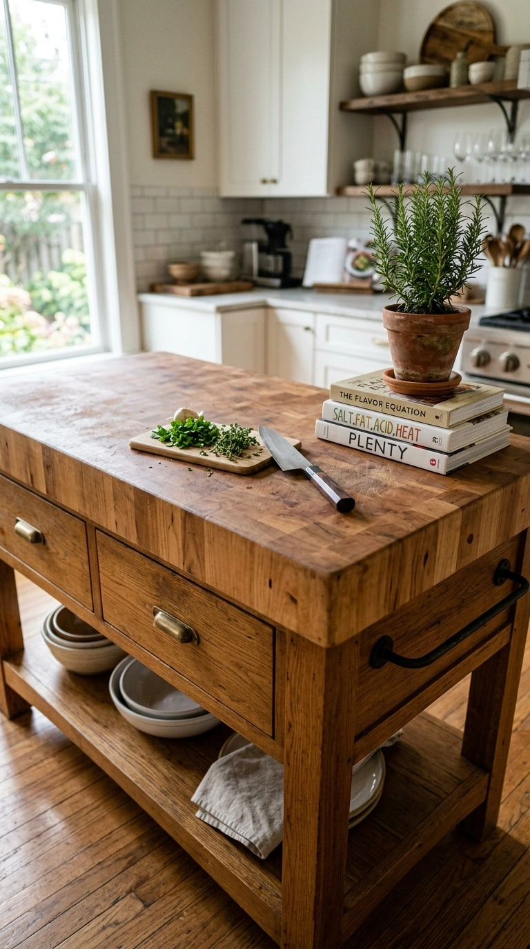 013 Butcher Block Island A kitchen island topped with