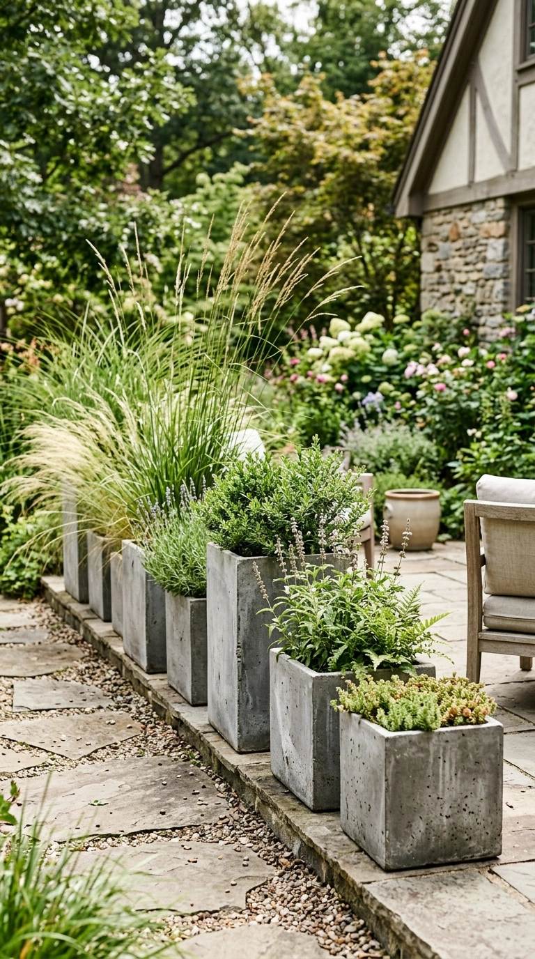 19 Patio Trends to Watch If You Love Outdoor Living 14 013 Concrete Planter Boxes A patio edge lined with sim