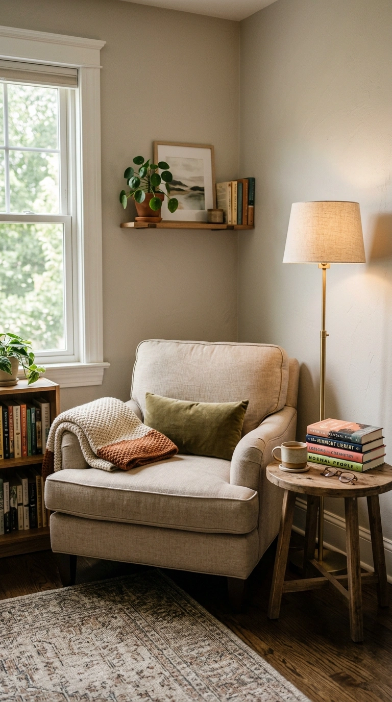 25 Office Decor Ideas for Women That Feel Stylish and Personal 14 013 Cozy Reading Nook A home office corner with a comf