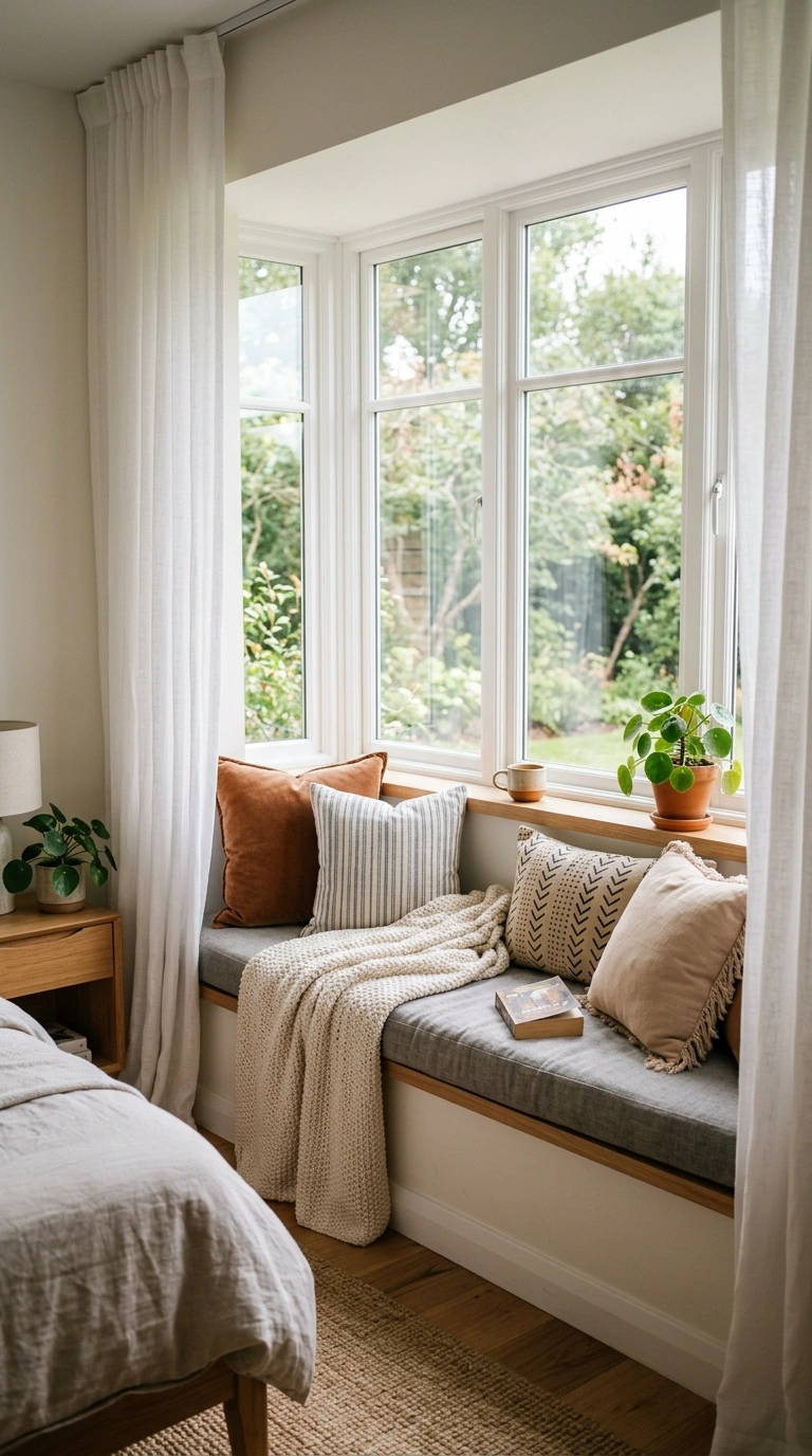 21 Bedroom Ideas for Women in Their 20s With Stylish Personality 14 013 Cozy Window Seat A bedroom window seat with a fitt