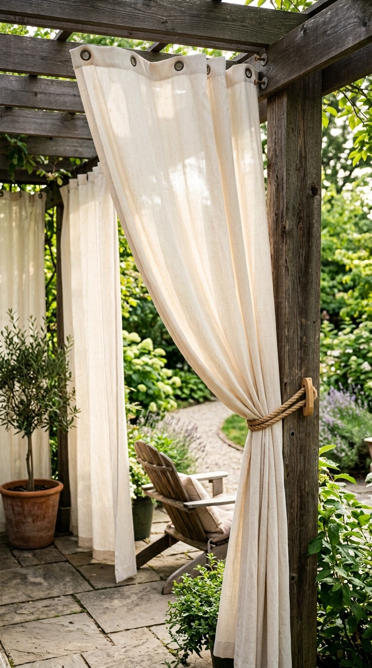 013 Curtain Privacy Screen A patio edge with flowing c