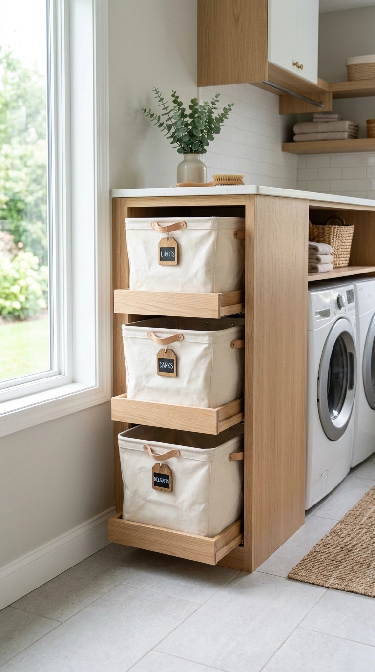 20 Laundry Room Ideas for Smarter Storage and Easier Laundry Days 14 013 Hamper Built In A built in wood cabinet with three