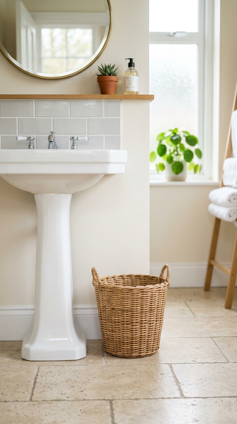 25 Bathroom Decor Ideas to Transform Your Space on a Budget 14 013 Rattan Waste Basket A small round rattan waste bas