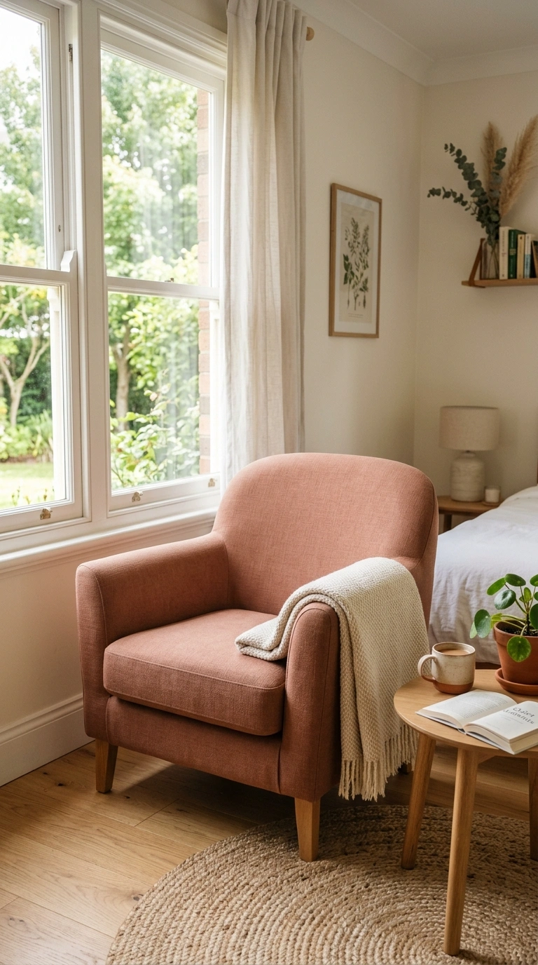 013 Soft Accent Chair A bedroom corner near a window w