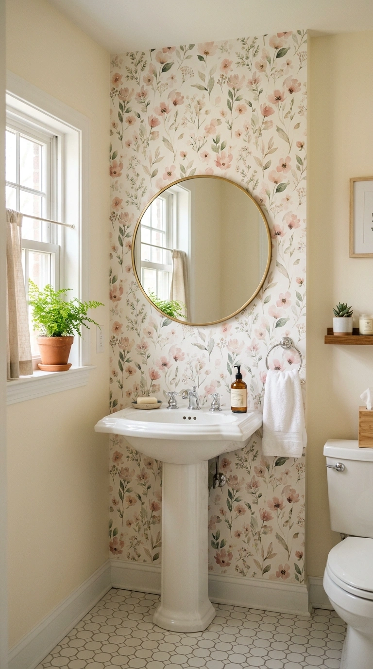 013 Wallpaper Accent Wall A small bathroom with a soft
