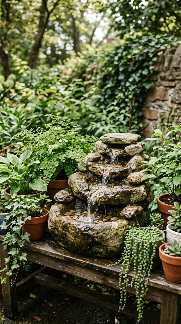 26 Outdoor Decorating Ideas for a Calm and Comfortable Backyard 14 013 Water Fountain Feature A quiet garden corner with