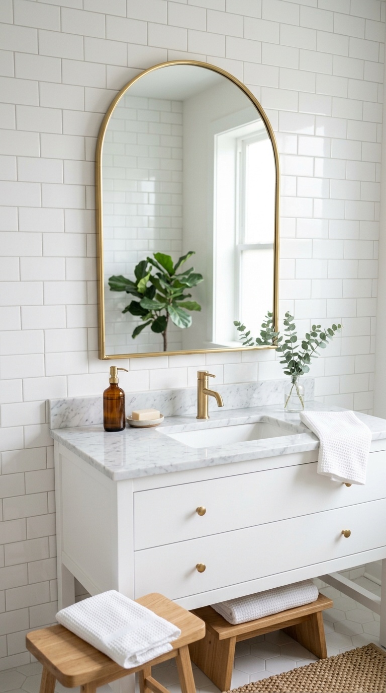 23 Small Bathroom Wall Decor Ideas That Make a Big Impact 15 014 Arched Wall Mirror An arched mirror with a thin br