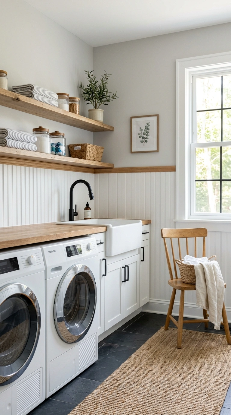 014 Beadboard Wainscoting A laundry room with white be