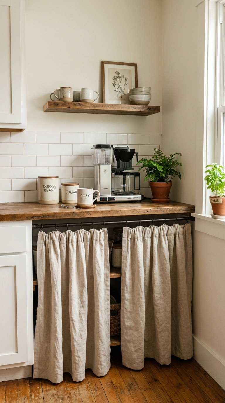 014 Coffee Bar With Curtain A kitchen coffee counter w