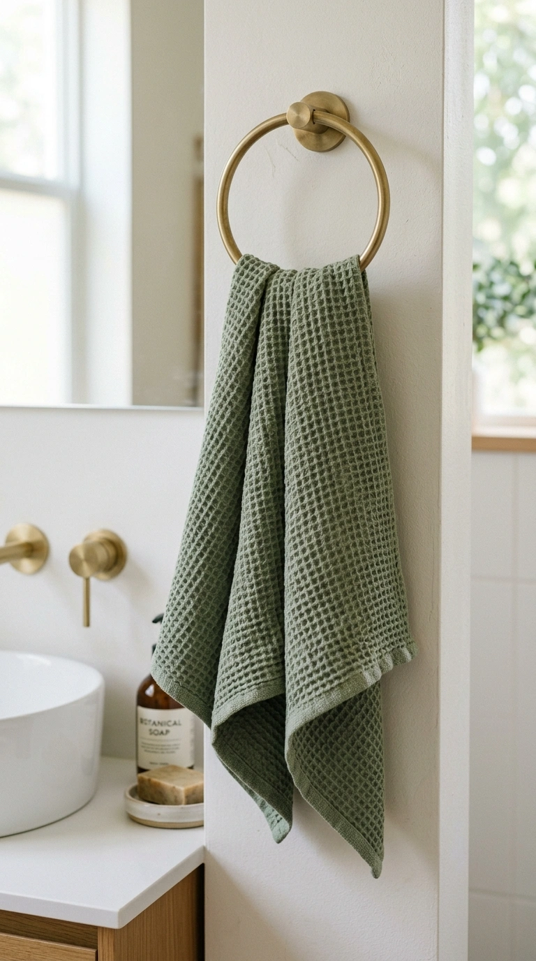 21 Affordable Bathroom Decor Ideas With Plenty of Style 15 014 Textured Hand Towels A close view of a waffle weav