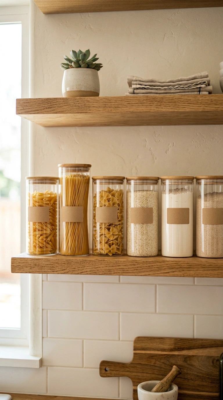 24 Simple Kitchen Makeover Ideas for DIY and Budget-Friendly Updates 15 014 Use Glass Jars A row of matching glass jars filled