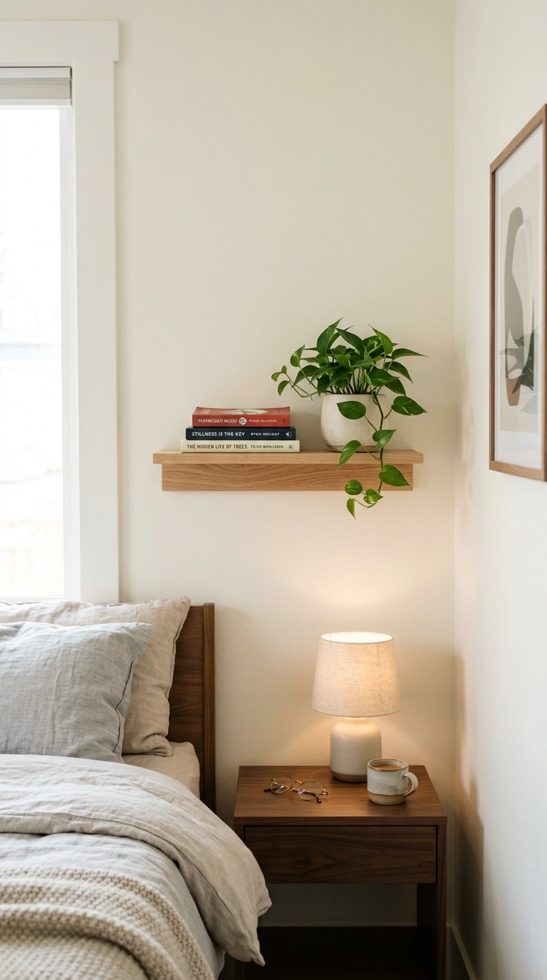 014 Wall Mounted Shelving A bedroom wall above a night